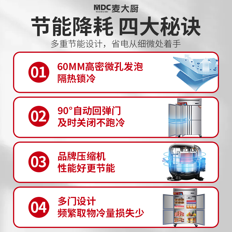 MDC商用四六門冰柜風(fēng)冷無霜冷藏款6門冰柜