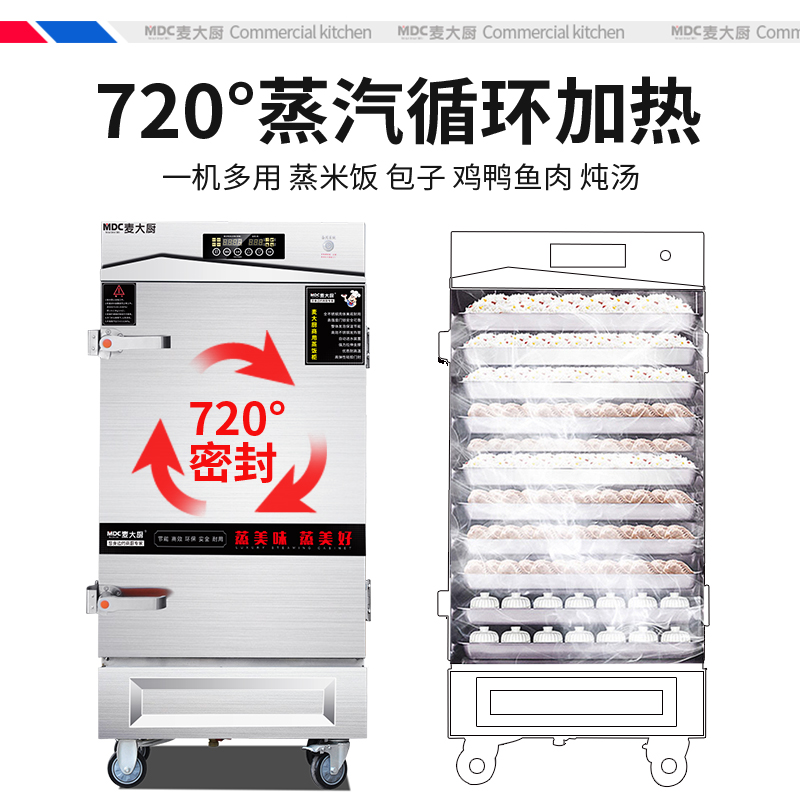 麥大廚商用蒸柜40盤變頻款雙門電熱蒸箱蒸飯車全自動(dòng)蒸飯柜